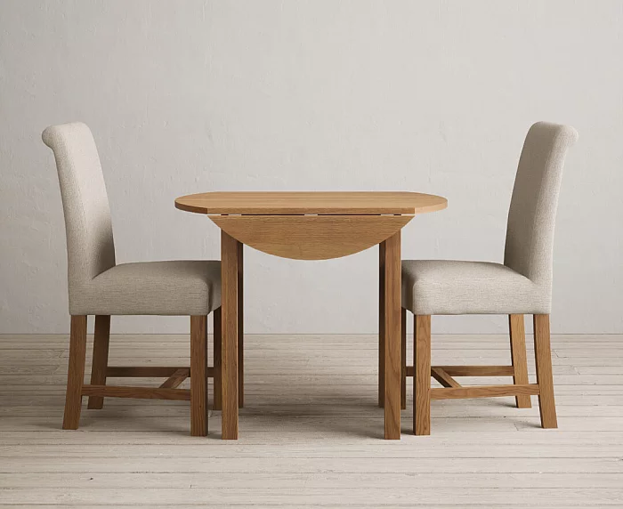 Extending York 90cm Solid Oak Dining Table with 2 Natural Braced Chairs