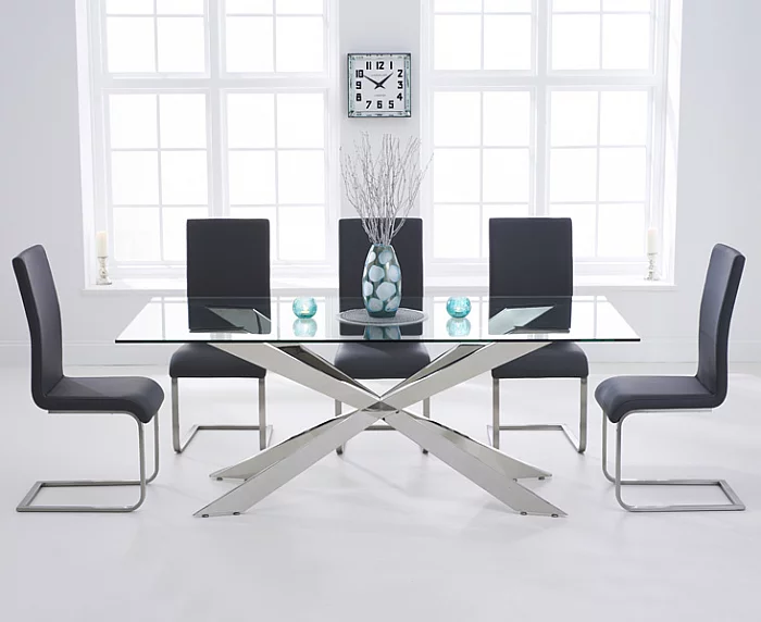 Canova 200cm Glass Dining Table with 6 Grey Austin Chairs