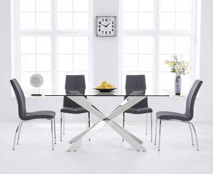 Canova 160cm Glass Dining Table with 4 Grey Marco Chairs